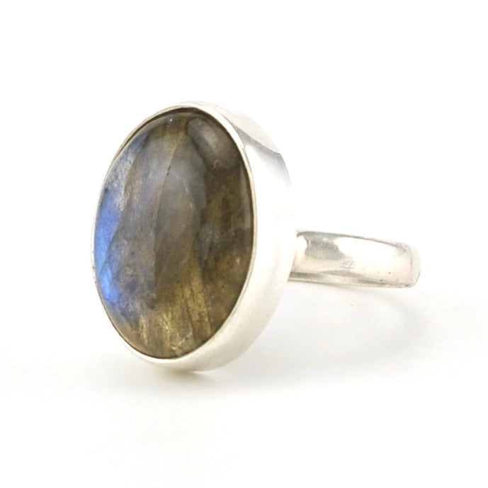 Sterling Silver Labradorite 12x15mm Oval Ring