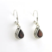 Side View Sterling Silver Garnet 6x8mm Tear Bail Dangle Earrings