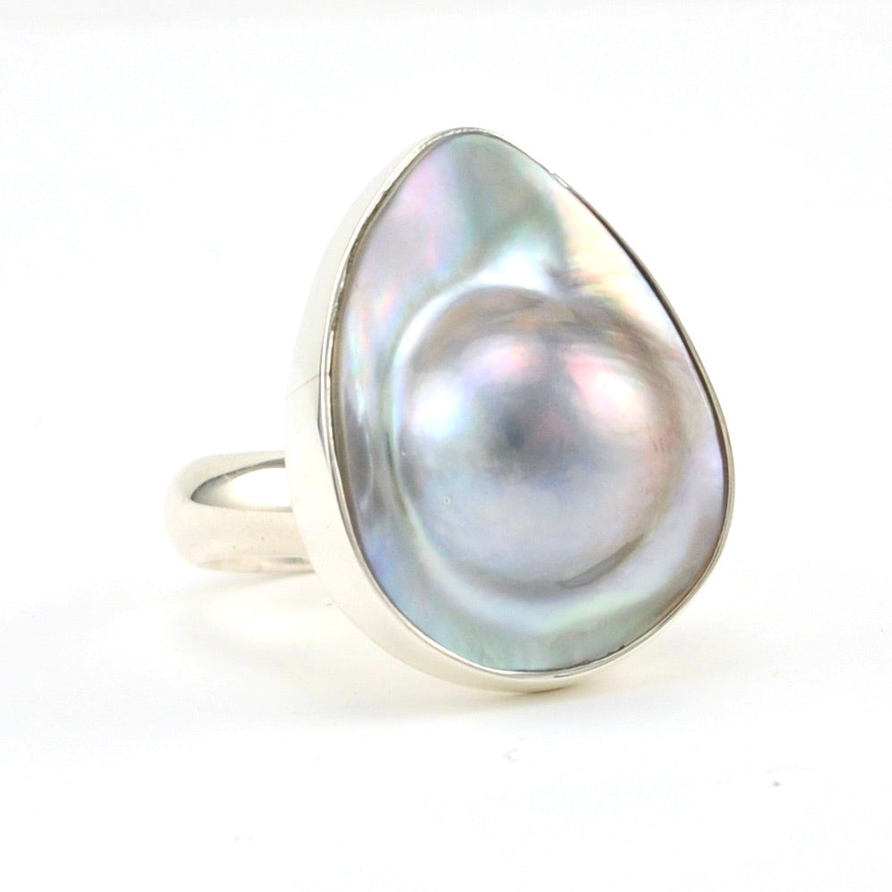 Side View Sterling Silver Mabé Pearl Tear Ring