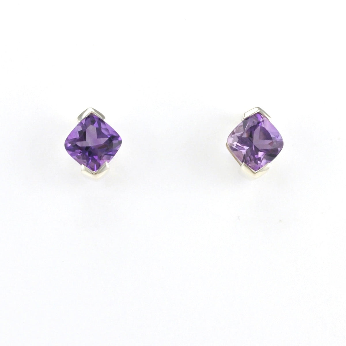 Sterling Silver Amethyst Square Prong Set Earrings