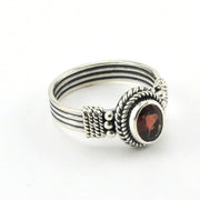 Side View Sterling Silver Garnet 6x8mm Oval Bali Ring