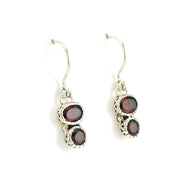 Side View Sterling Silver Garnet 2 Stone Dangle Earrings