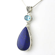 Sterling Silver Blue Topaz Lapis Bali Pendant