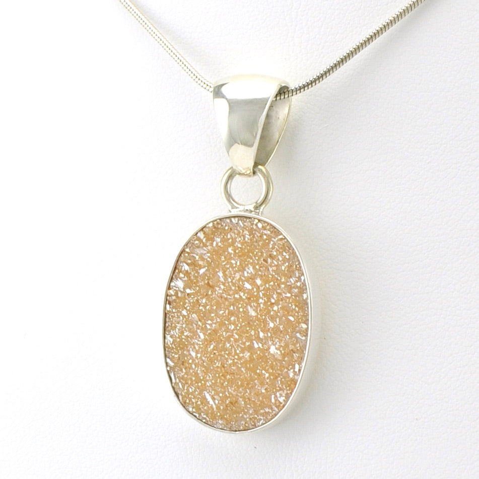 Sterling Silver Champagne Druzy Agate Oval Pendant