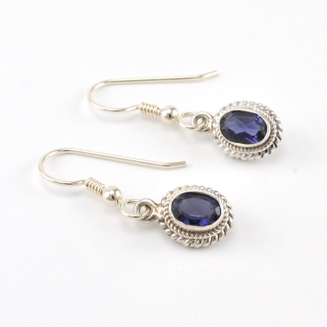 Sterling Silver Iolite 5x7mm Oval Dangle Earrings