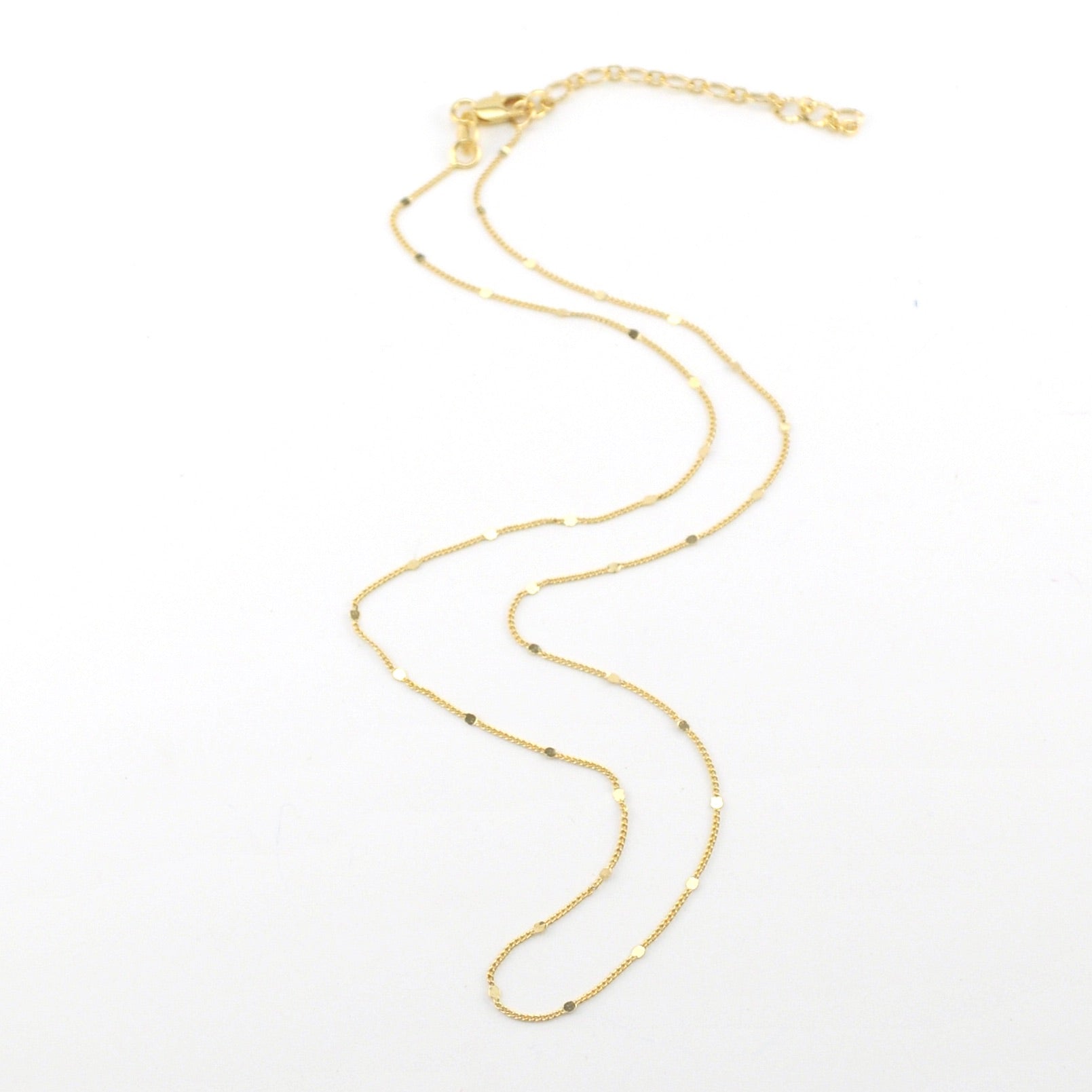 18k Gold Fill 16 Inch 1mm Curb Chain with Pressed Details and Extender