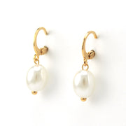 18k Gold Fill Oval Synthetic Pearl Huggie Earrings