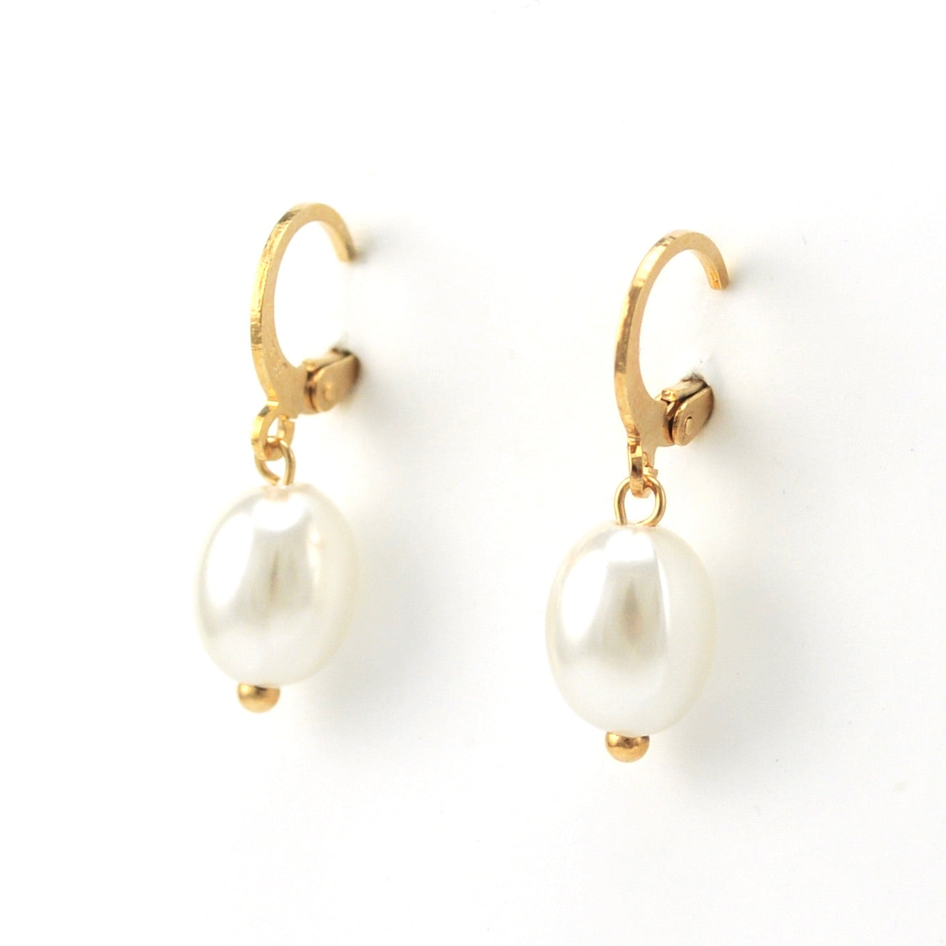 18k Gold Fill Oval Synthetic Pearl Huggie Earrings