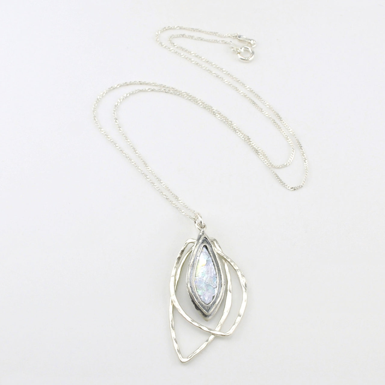 Sterling Silver Roman Glass 3 Marquise Necklace