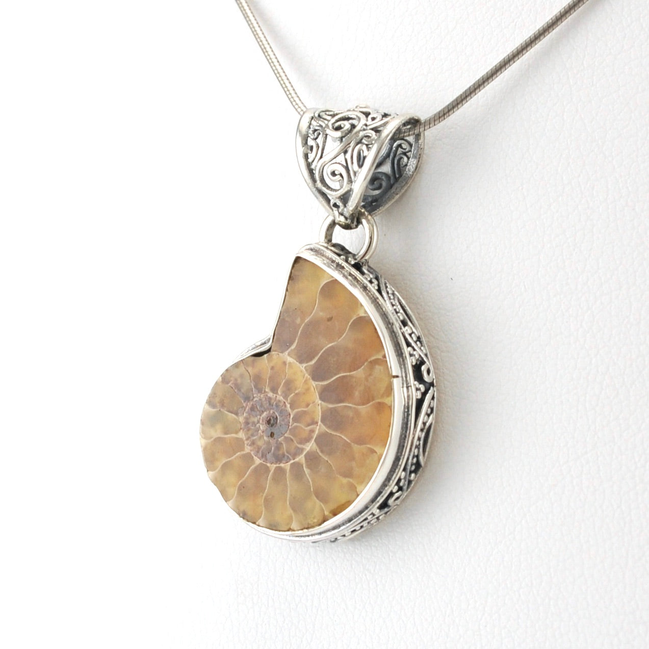 Ammonite Fossil Pendant sale Necklace Bezel Settings In Sterling Silver