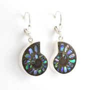 Alternate View Silver Ammonite with Inlaid Abalone Earrings