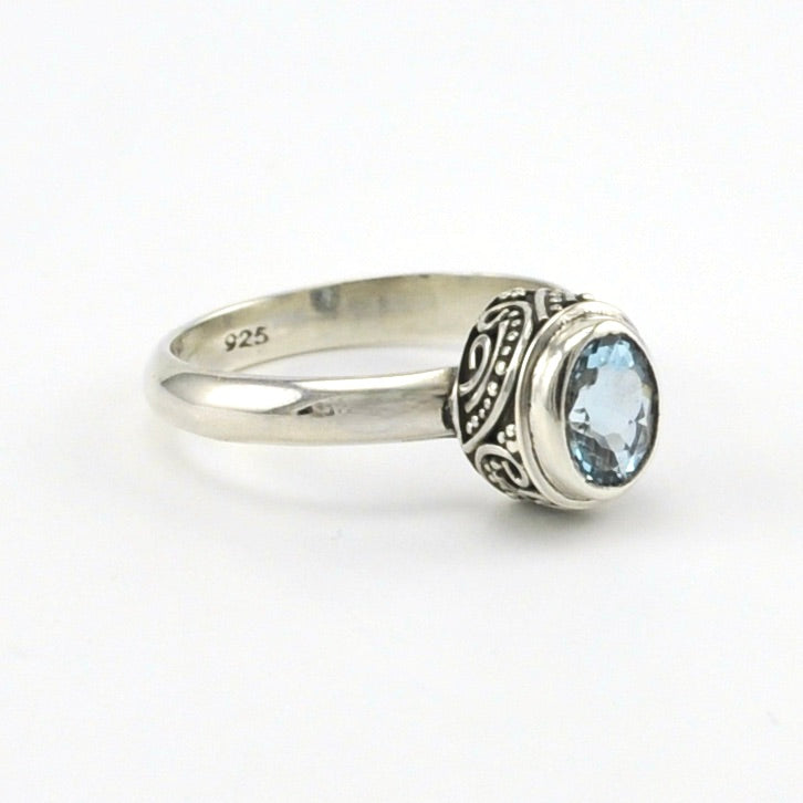 Alt View Sterling Silver Aquamarine 5x7mm Oval Bali Ring