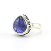 Sterling Silver Tanzanite 12x14mm Tear Cabochon Ring