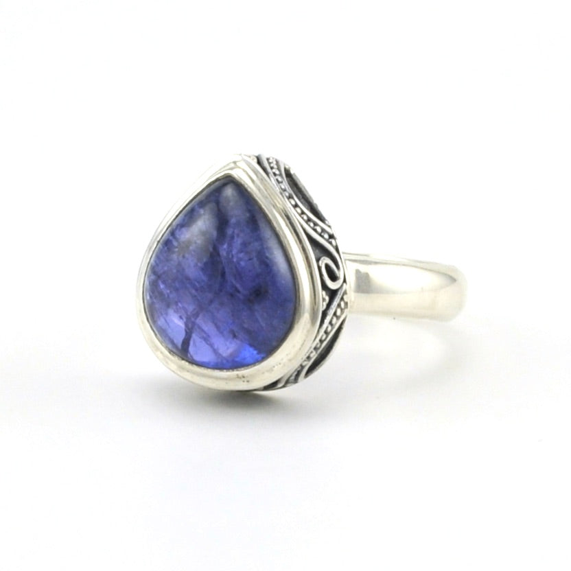 Sterling Silver Tanzanite 12x14mm Tear Cabochon Ring