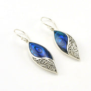 Sterling Silver Blue Abalone Marquise Bali Earrings
