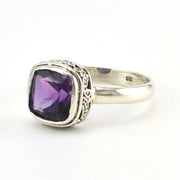 Sterling Silver Amethyst 8mm Square Bali Ring
