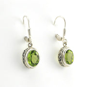Side View Sterling Silver Peridot 7x9mm Oval Bali Dangle Earrings