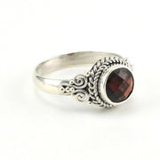 Side View Sterling Silver Garnet 7mm Round Bali Ring