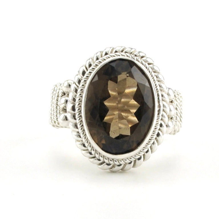 Sterling Silver Smoky Quartz 10x14mm Oval Ring