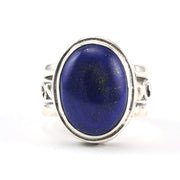 Sterling Silver Lapis 12x16mm Oval Bali Ring