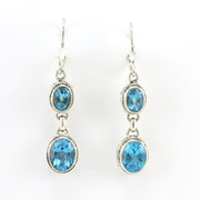 Alt View Sterling Silver Blue Topaz 2 Oval Bali Dangle Earrings