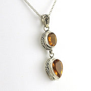Side View Sterling Silver Citrine Oval Pear Bali Necklace