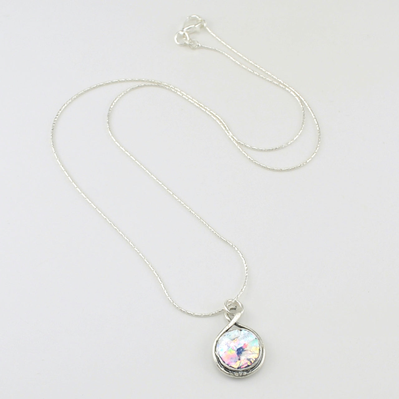 Sterling Silver Roman Glass 11mm Round Necklace