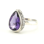 Sterling Silver Amethyst 9x14mm Tear Ring