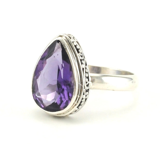 Sterling Silver Amethyst 9x14mm Tear Ring