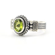Sterling Silver Peridot 6x8mm Oval Bali Ring
