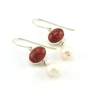 Sterling Silver Red Coral Pearl Earrings