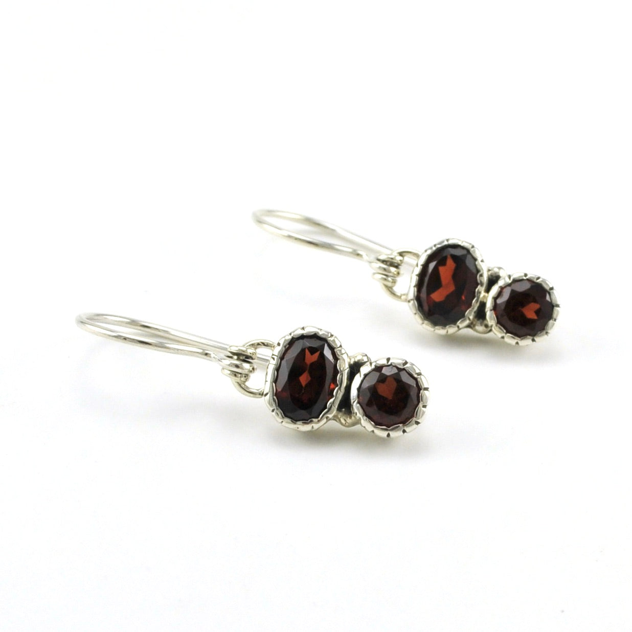 Sterling Silver Garnet 2 Stone Dangle Earrings