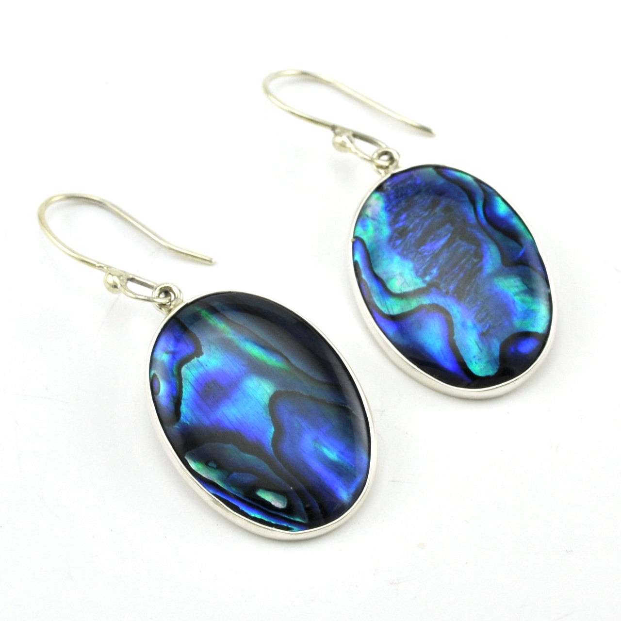 Sterling Silver Blue Abalone Oval Earrings