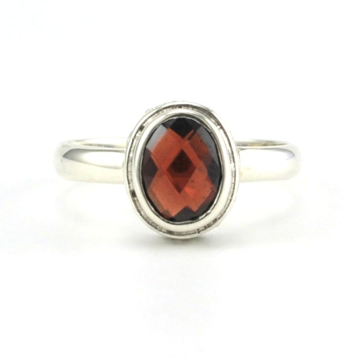 Alt View Sterling Silver Garnet 6x8mm Oval Bali Ring