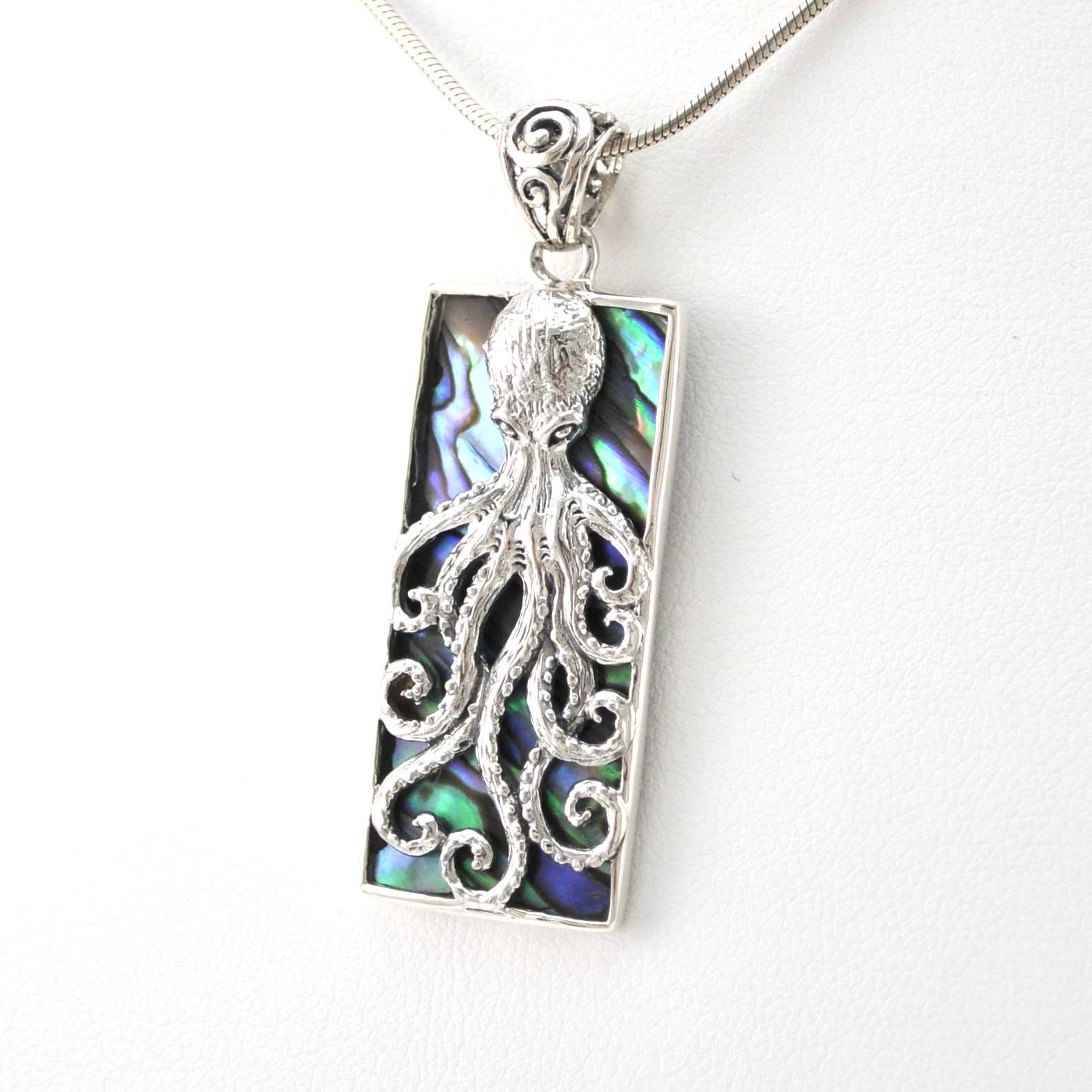 Sterling Silver Rectangle Genuine Abalone Shell Necklace Sterling Silver Rectangle Genuine Abalone Shell Necklace