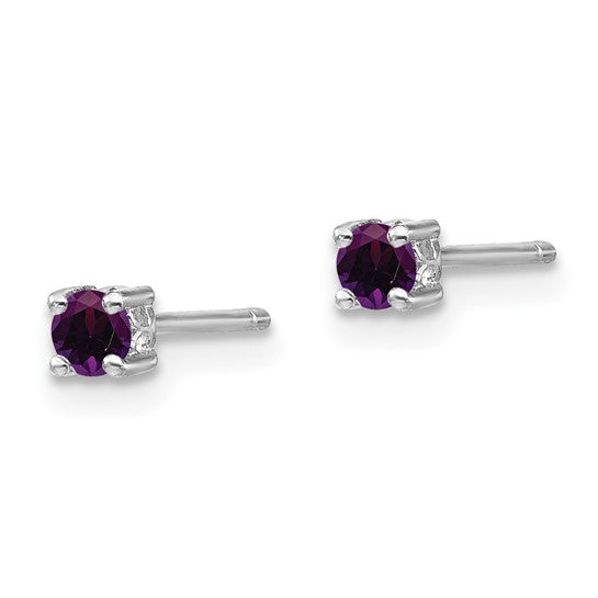 Side View Sterling Silver Amethyst 3mm Round Post Earrings