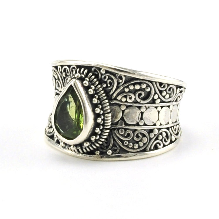 Sterling Silver Peridot Tear Wide Ring