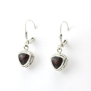 Sterling Silver Garnet 7mm Trillion Bali Dangle Earrings