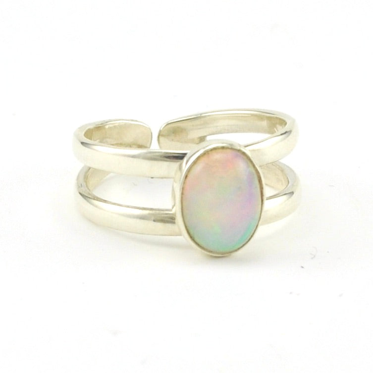 [style_17854] Sterling Silver Ethiopian Opal Oval 2 Band Ring