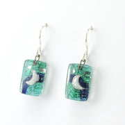 Side View Glass Aqua Moon Earrings