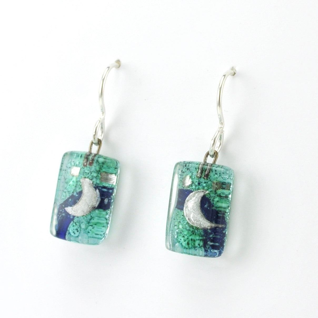 Side View Glass Aqua Moon Earrings