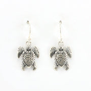 Sterling Silver Sea Turtle Bali Dangle Earrings