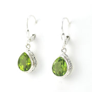 Side View Silver Peridot 8x10mm Tear Bali Earrings