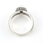 Alternate View Silver Amethyst 6x8mm Oval 3 Band Scroll Ring
