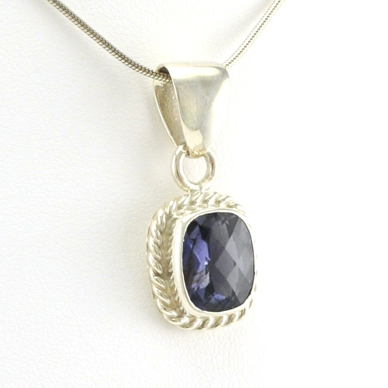 Side View Sterling Silver Iolite Rectangle Pendant