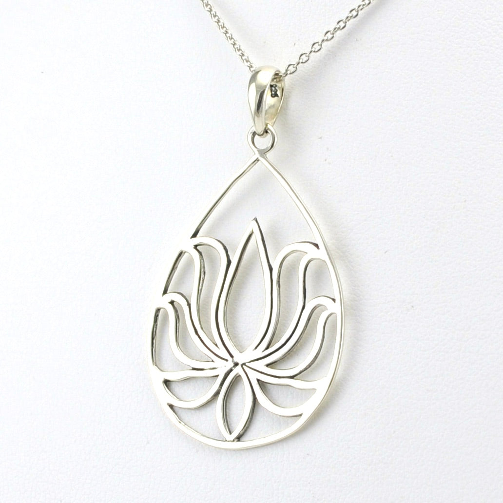 Sterling Silver Tear Lotus Flower Necklace