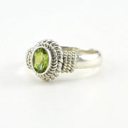 Side View Sterling Silver Peridot 4x6mm Oval Rope Ring