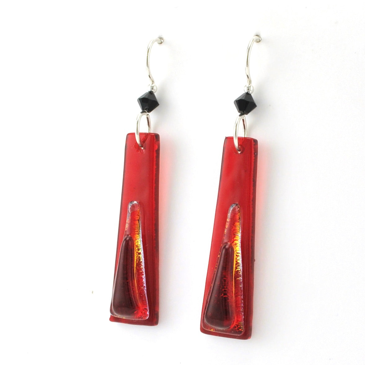 Dark Red Fused Glass Elongated Trapezoid Earrings