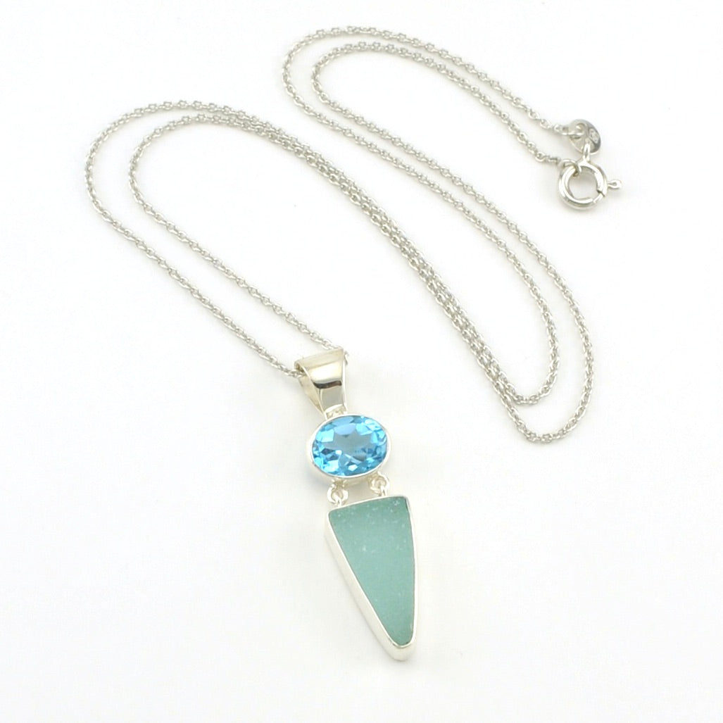 Sterling Silver Blue Topaz Aqua Sea Glass Necklace