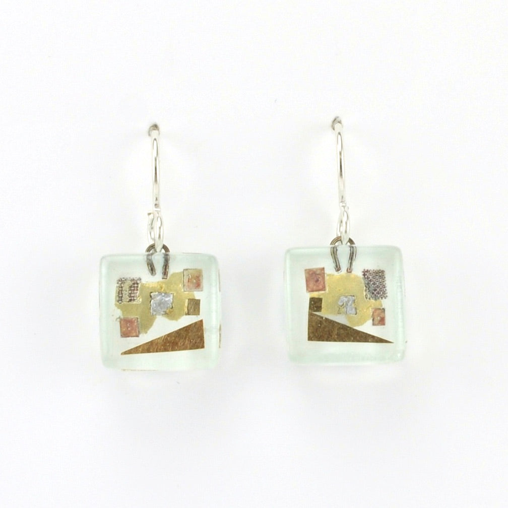 Alt View Glass White Golden Phase Cube Earrings